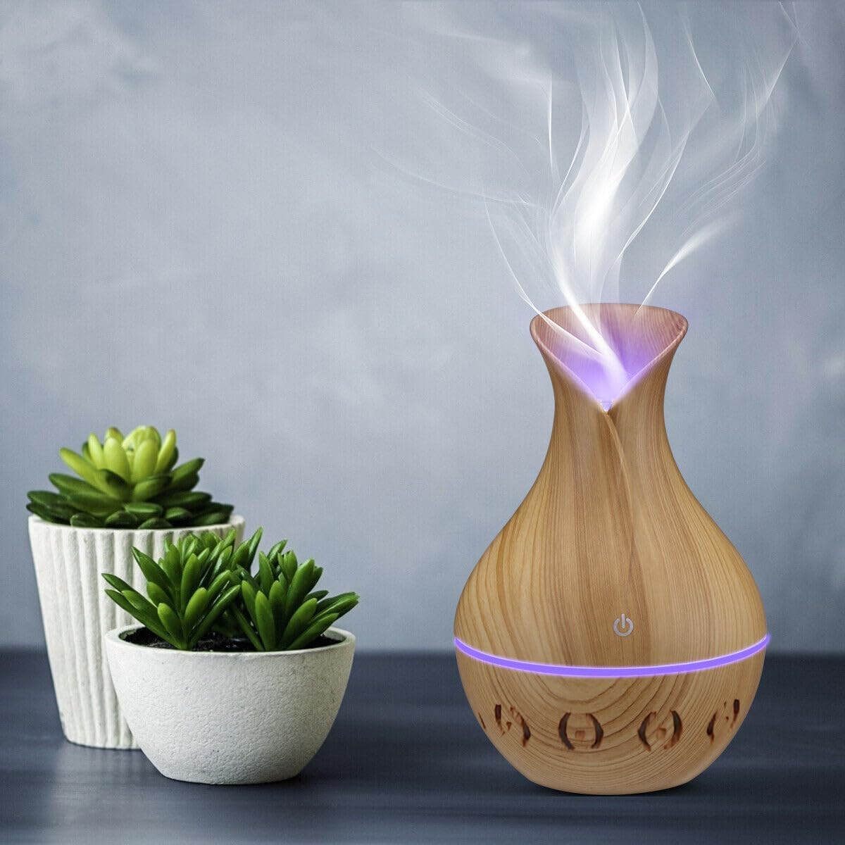 hanso Mini Ultrasonic Atomizer USB Aroma Diffuser, Portable, Stylish Humidifier with LED Night Light, Perfect for Home, Office, Nursery, 200ml Capacity, Super Quiet Operation, 5V, 3W (Light Brown)