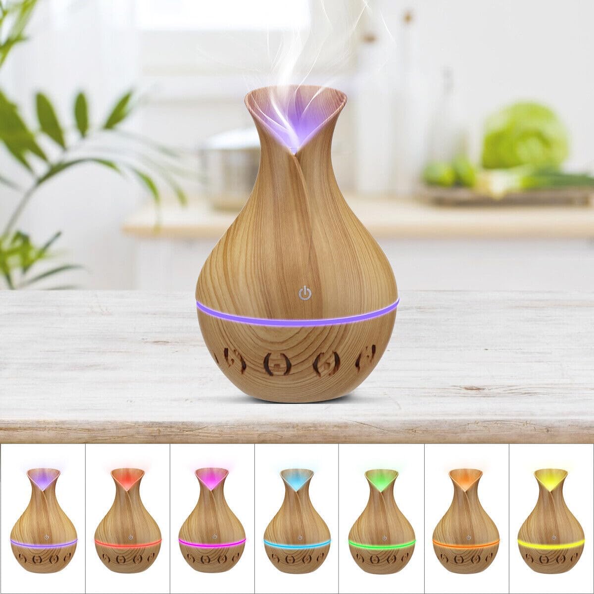 hanso Mini Ultrasonic Atomizer USB Aroma Diffuser, Portable, Stylish Humidifier with LED Night Light, Perfect for Home, Office, Nursery, 200ml Capacity, Super Quiet Operation, 5V, 3W (Light Brown)