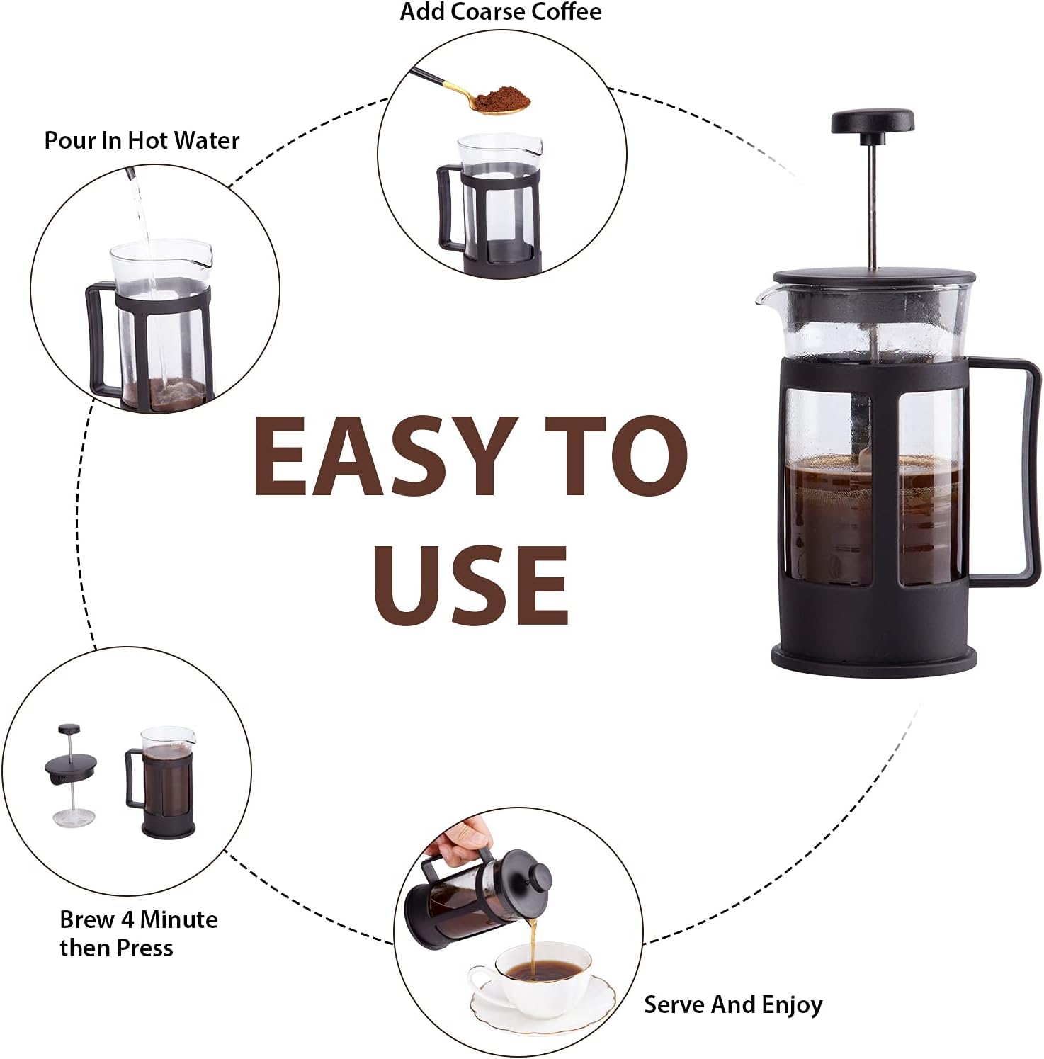 Entemah French Press Coffee Maker, Coffee Press with Heat Resistant Thickened Borosilicate Glass, 12oz(350ml) French press pot