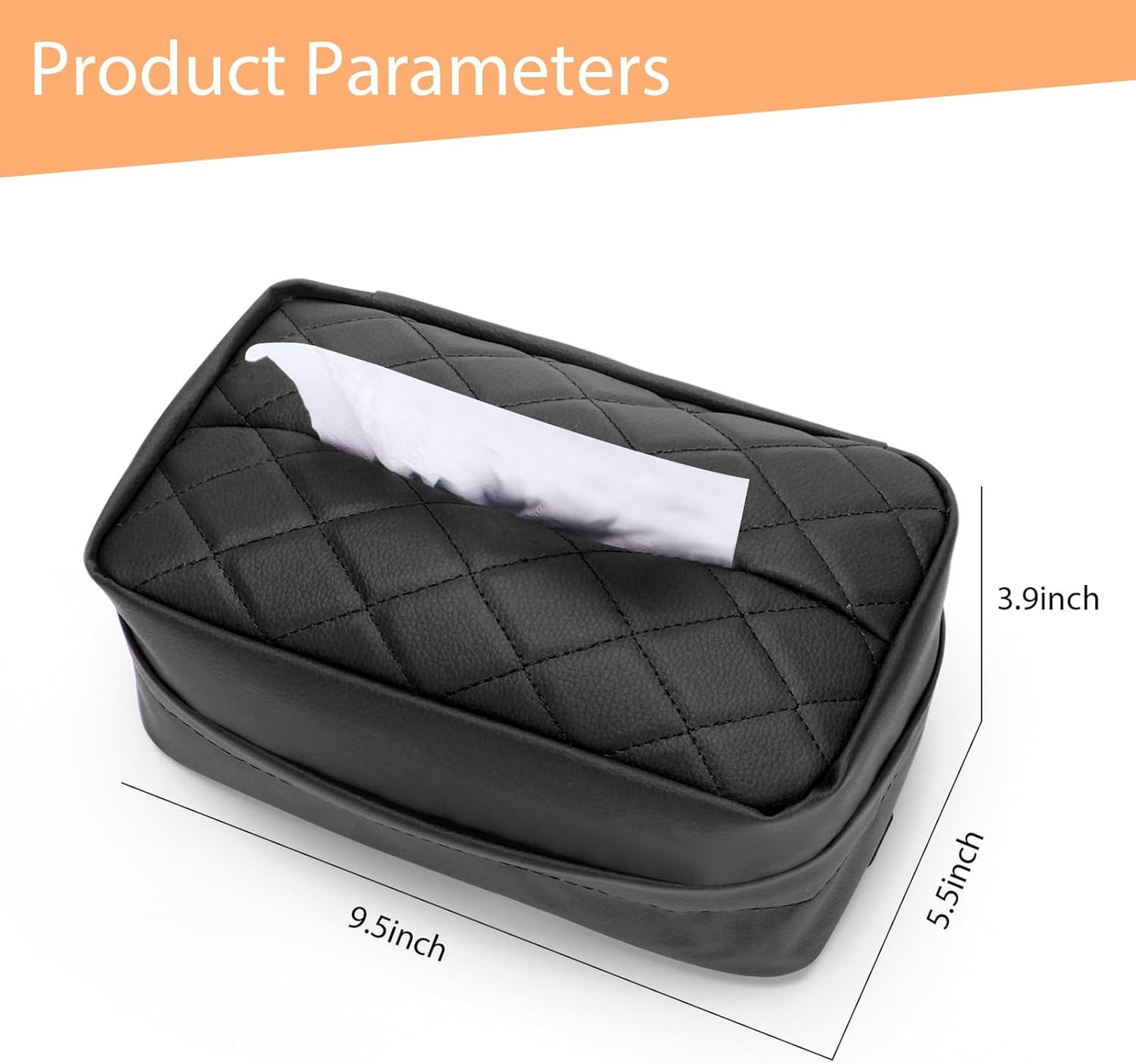 Tecfino Car Tissue Holder, PU Leather Tissue Box Cover Rectangular for Car, Car Tissue Box Holder for Car Backseat, Tissue Holder for Car Organization Accessories, 9.5'' x 3.9'' x 5.5'' (Black)