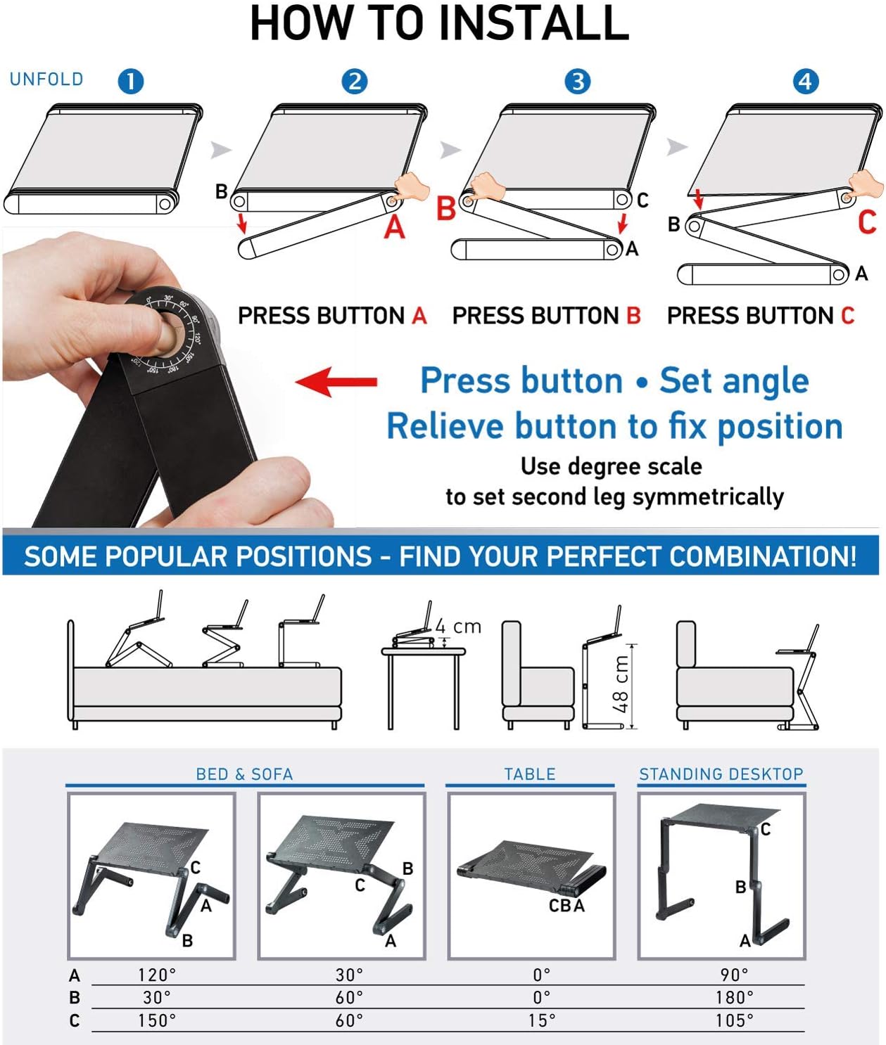 Wonder Worker Newton Folding Laptop Bed Table, Tablet and Laptop Stand, Reading Table for Bed, Chair and Sofa, Ergonomic Versatile Adjustable, Lightweight Aluminium