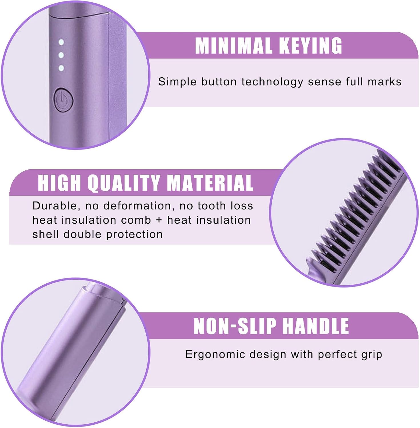 Leikurvo Hair Straightener Brush Mini Straightener 2-in-1 Straightening Brush Portable Wireless Hair Straightener with 3 Adjustable Temperatures Electric Straightening Brush Beard Straightener Hair